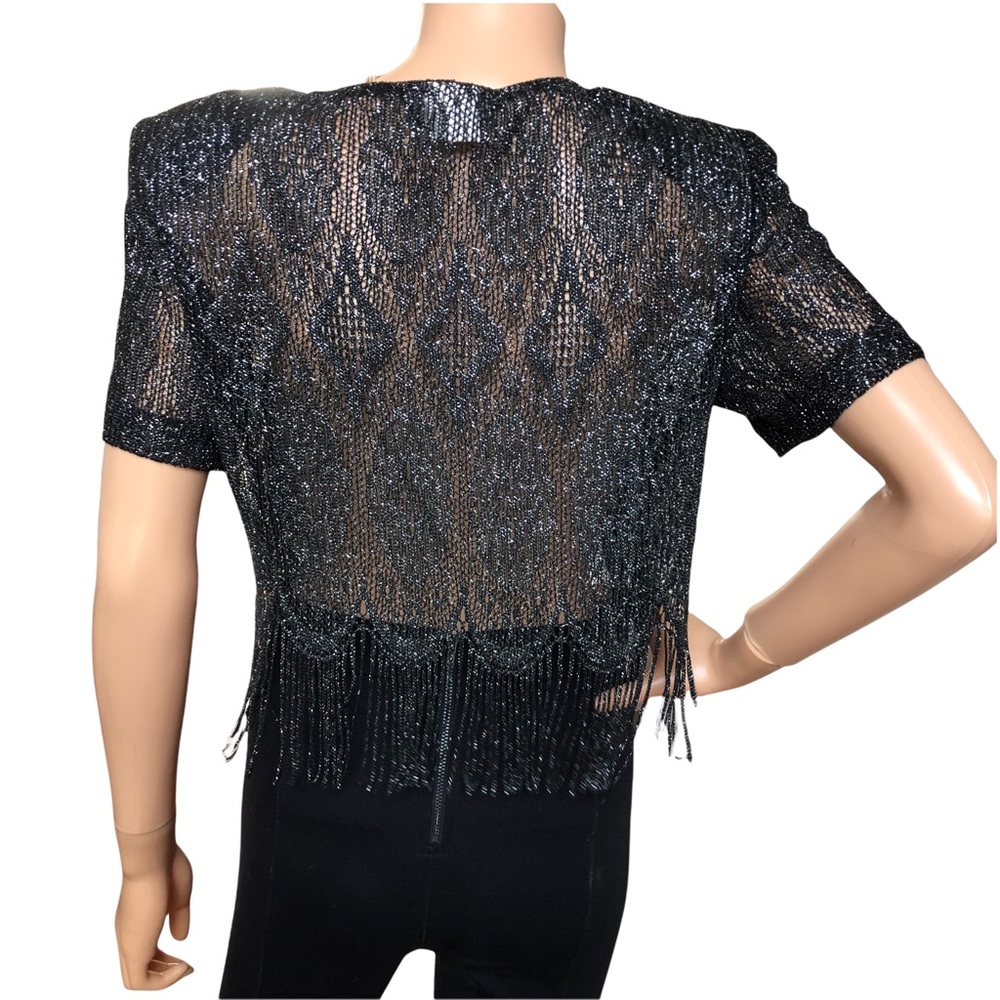 Vintage Dress Barn Black Lace Crop Fringe Blouse 8 - Picture 2 of 8